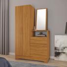 Cômoda para Quarto 3 Gavetas e 2 Portas com Espelho Marrom/Freijó