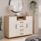 Cômoda para Quarto 4 Gavetas e 2 Portas Berlim Bege/Freijo/White Laca Brilho