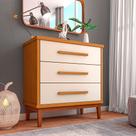 Cômoda para Quarto Moderna 3 Gavetas Charlotte Nature / Off White