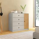 Cômoda Quarto 100cm 4 Gavetas 1 Porta com Puxador Metálico