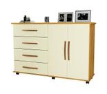 Cômoda Quarto Bali com 4 Gavetas 2 Portas e Rodízios Cômoda Quarto Bali com 4 Gavetas 2 Portas e Rodízios