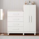 Cômoda Roupeiro Integrado 2 Portas 4 Gavetas Branco Infantil Quarto Crianca Nene Nenem Menino Menina Pes Com Regulagem Altura
