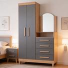 Cômoda Roupeiro Para Quarto 2 Portas 4 Gavetas com Espelho Alba A04 Freijó Titanium - Lyam Decor