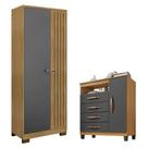 Cômoda Sapateira Cannes Com Armário Multiuso Versatile 2 Portas Com Chave Carvalho Americano Grafite - Incorplac