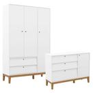 Cômoda Sapateira E Guarda Roupa Unique 3 Portas Branco Soft Eco Wood - Matic
