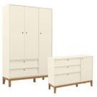 Cômoda Sapateira e Guarda Roupa Unique 3 Portas Off White Eco Wood - Matic