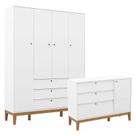 Cômoda Sapateira e Guarda Roupa Unique 4 Portas Branco Soft Eco Wood - Matic Cômoda Sapateira e Guarda Roupa Unique 4 Portas Branco Soft Eco Wood - Matic