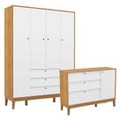 Cômoda Sapateira e Guarda Roupa Unique 4 Portas Freijó Branco Soft Eco Wood - Matic Cômoda Sapateira e Guarda Roupa Unique 4 Portas Freijó Branco Soft Eco Wood - Matic