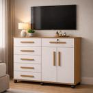 Cômoda Sapateira Gran Luxo 2.6 com 6 Gavetas e Cabideiro Porta TV Quarto Casal Solteiro MDF Nature Cômoda Sapateira Gran Luxo 2.6 com 6 Gavetas e Cabideiro Porta TV Quarto Casal Solteiro MDF Nature