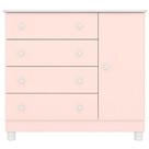 Cômoda Sapateira Infantil 1 Porta 4 Gavetas C/ Pés Doce Mel Rosa
