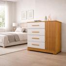 Cômoda Sapateira Malibú Com Pés Para Quarto 4 Gavetas e Porta Com Prateleira Em MDP - JM3 Móveis Cor:Freijó/Off Cômoda Sapateira Malibú Com Pés Para Quarto 4 Gavetas e Porta Com Prateleira Em MDP - JM3 Móveis Cor:Freijó/Off