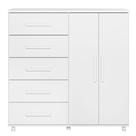 Cômoda Sapateira Torres 5 Gavetas MDP Puxador MDF Branco com Rodízios Albatroz Móveis Cômoda Sapateira Torres 5 Gavetas MDP Puxador MDF Branco com Rodízios Albatroz Móveis