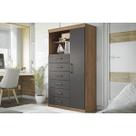 Cômoda Solteiro Marabá 1.6 c/ 1 Porta 2 Nichos e 6 Gavetas Jatoba/Grafitte - Santos Andirá