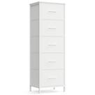 Cômoda SONGMICS para Quarto, Gaveteiro, Aço, MDF, 5 Gavetas de Tecido Não Tecido, Organizador de Armazenamento, Guarda-Roupa, Entrada, Branco Nuvem e Branco Neve ULGS315W01S