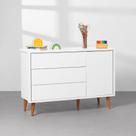 Cômoda Theo 1 Porta com Pés Retrô Mel - Branco