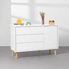 Cômoda Theo 1 Porta com Pés Retro Natural - Branco Fosco