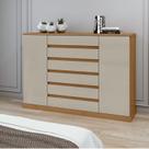 Cômoda Vedra 7 Gavetas 2 Portas Amêndoa Clean /Off White
