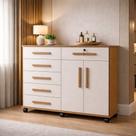 Cômoda Versátil Rodízios Gran Luxo para Sala e Quarto Porta Tv Aparador Sapateira - Nature/off-white
