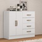 Cômoda Zaragoza Branco Brilho 4 Gavetas 2 Portas 107cm Largura Sapateira MDP