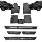 COMP Kit Automotivo Rampage: Tapete Tipo Bandeja 4P Preto c/ 5 Peças + Soleira Preta 4P Grid