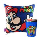 COMP Kit Copo Térmico 300ml Mario e Amigos + Almofada 40x40cm Mario e Luigi Zona Criativa