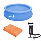 COMP Kit Piscina Borda Inflável 1.000 Litros PVC 1,68m x 51cm + Bomba de Ar + Lona 3x3