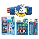 COMP Kit Sonic: Lápis de Cor 12 Cores + Borracha Retrátil + Estojo c/ Patch + Giz de Cera 12 Cores
