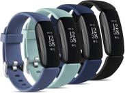 Compatível com 2 pulseiras masculinas e femininas Fitbit Inspire, (pacote com 4) pulseiras de reposição de silicone macio para Inspire 2, grande azul cinza/preto/azul/aqua