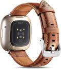 Compatível com 3 pulseiras Fitbit Sense/Fitbit Versa para mulheres e homens, pulseira de couro de grão superior fina e fina, acessório de substituição para Fitbit Versa 3/Fitbit Sense Smartwatch, marrom