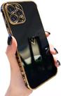 Compatível com a capa para iPhone 12 Pro Max, luxuosa capa amortecedora com borda galvanizada, proteção total da câmera e cantos reforçados elevados, capa de TPU macio à prova de choque (6,7 polegadas) Preto doce