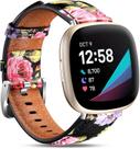 Compatível com Fitbit Sense e Fitbit Versa 3 pulseiras para mulheres e meninas, pulseira de couro de grão superior padrão para smartwatch Fitbit Sense e Versa 3, rosa floral