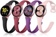 Compatível com Samsung Galaxy Watch 4 40 mm 44 mm/pulseira clássica 42 mm 46 mm homens mulheres, pulseira Samsung Active 2 relógio 40 mm, pulseira de silicone fino macio 20 mm para mulheres pequeno preto/areia rosa/ameixa/vinho vermelho