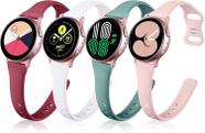Compatível com Samsung Galaxy Watch 4 40 mm 44 mm/pulseiras clássicas 42 mm 46 mm homens mulheres, Samsung Active 2 pulseiras de relógio 40 mm, pulseira de silicone fino macio 20 mm pequeno branco/areia rosa/pinho verde/vinho vermelho