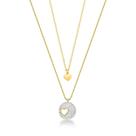 Composé colar circulo cravejado com coração vazado e chocker coração liso
