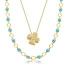 Composé colar trevo cravejado e chocker de olho turco Composé colar trevo cravejado e chocker de olho turco