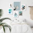 Composição 6 Quadros Abstratos Soft Verde Água - com vidro Composição 6 Quadros Abstratos Soft Verde Água - com vidro