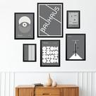 Composição 6 Quadros Modernos Bauhaus Cinza e Branco Composição 6 Quadros Modernos Bauhaus Cinza e Branco