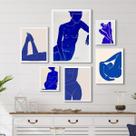 Composição 6 Quadros Quarto Nú Artísticos Azuis - com vidro