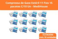 Compressa de Gaze 7,5x7,5 11 Fios Estéril 15 pacotes c/10 unidades - Medi House