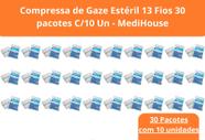Compressa de Gaze Estéril 13 Fios 30 pacotes C/10 Un - MediHouse