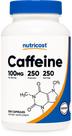 Comprimidos de cafeína Nutricost 100 mg/porção 250 cápsulas