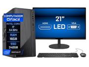 Computador Fácil Intel Core i7 3.4GHz 16GB SSD 240GB Monitor 21" HDMI LED Teclado e Mouse