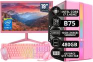 Computador PC Gamer Completo Rosa I7 16GB SSD 480GB Placa GTX1650 + Monitor Rosa + Kit Gamer Rosa - Option Soluções