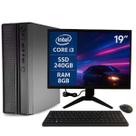 Computador PC Slim Completo MultiPC I3 8GB SSD 240GB Windows 11 com Monitor 19", Teclado e Mouse