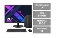 Computador Slim Completo Intel Core i7, 16GB RAM, SSD 512GB, Bivolt, Monitor 20 Windows 11