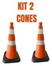 Cone ( Kit c/2 Pçs ) Obra 75 cm altura c/ 2 Faixas Refletiva + Base de Borracha maciça de 3,200 Kg