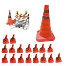 Cone Obra Segurança Retratil Kit 17 Uni Rodovia Sinalizaçao Estrada Rua Dobravel Flexivel Estacionamento Balizador