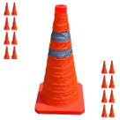 Cone Retratil Estrada Refletivo Kit 16 Uni Sinalizaçao Trafego Obra Portatil Dobravel Segurança Emergencia Balizador