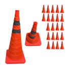 Cone Retratil Portatil Kit 22 Uni Sinalizaçao Construçao Balizador Trafego Obra Estacionamento Segurança Dobravel