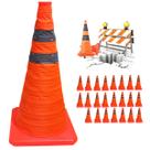 Cone Retratil Portatil Kit 23 Uni Obra Trafego Sinalizador Segurança Dobravel Estacionamento Estrada Rodovia Balizador